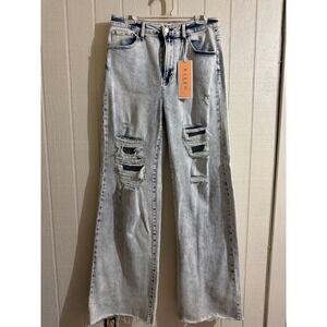 Risen Jeans Acid Light Distressed Wide Leg High Rise Denim Womens 11/30
